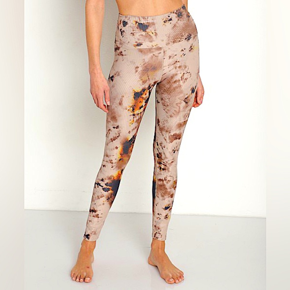 Beach Riot Beige Tie-Dye High-Rise Leggings with Brown & Gold Accents